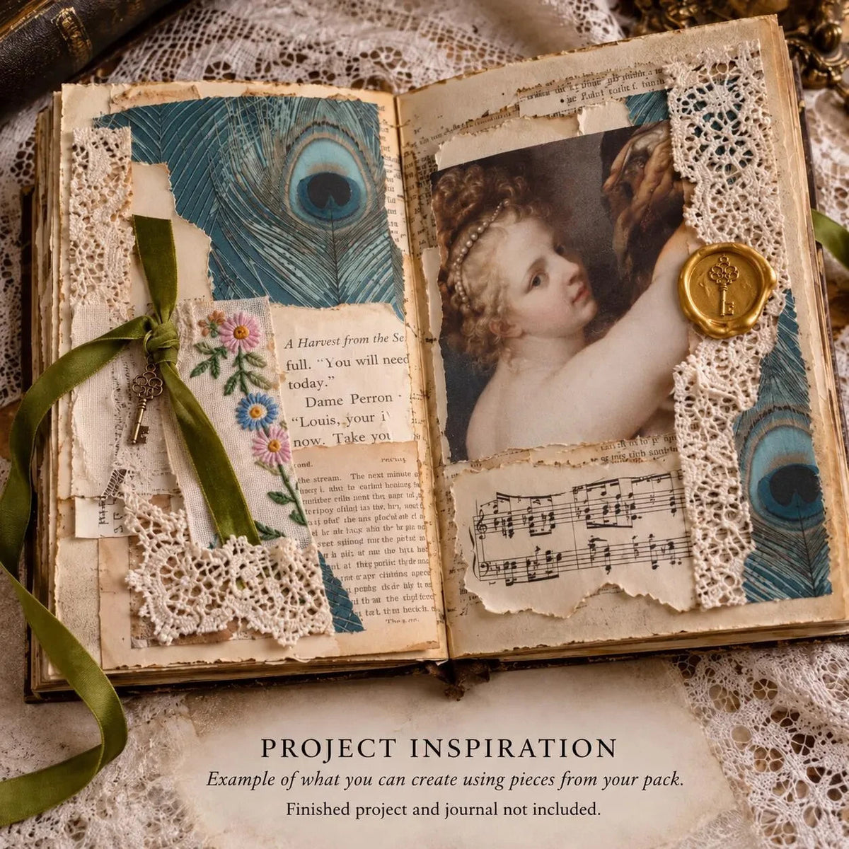 Victorian Peacock Ephemera Pack Vintage Book Pages Textiles Junk Journal Collage