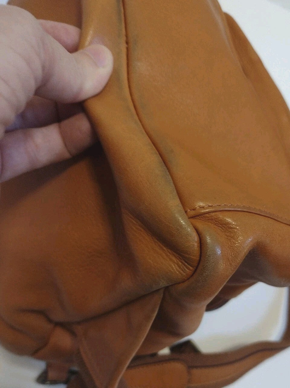 Boho Cognac Leather Backpack Distressed Rucksack Utility Pocket Y2K Style Bag