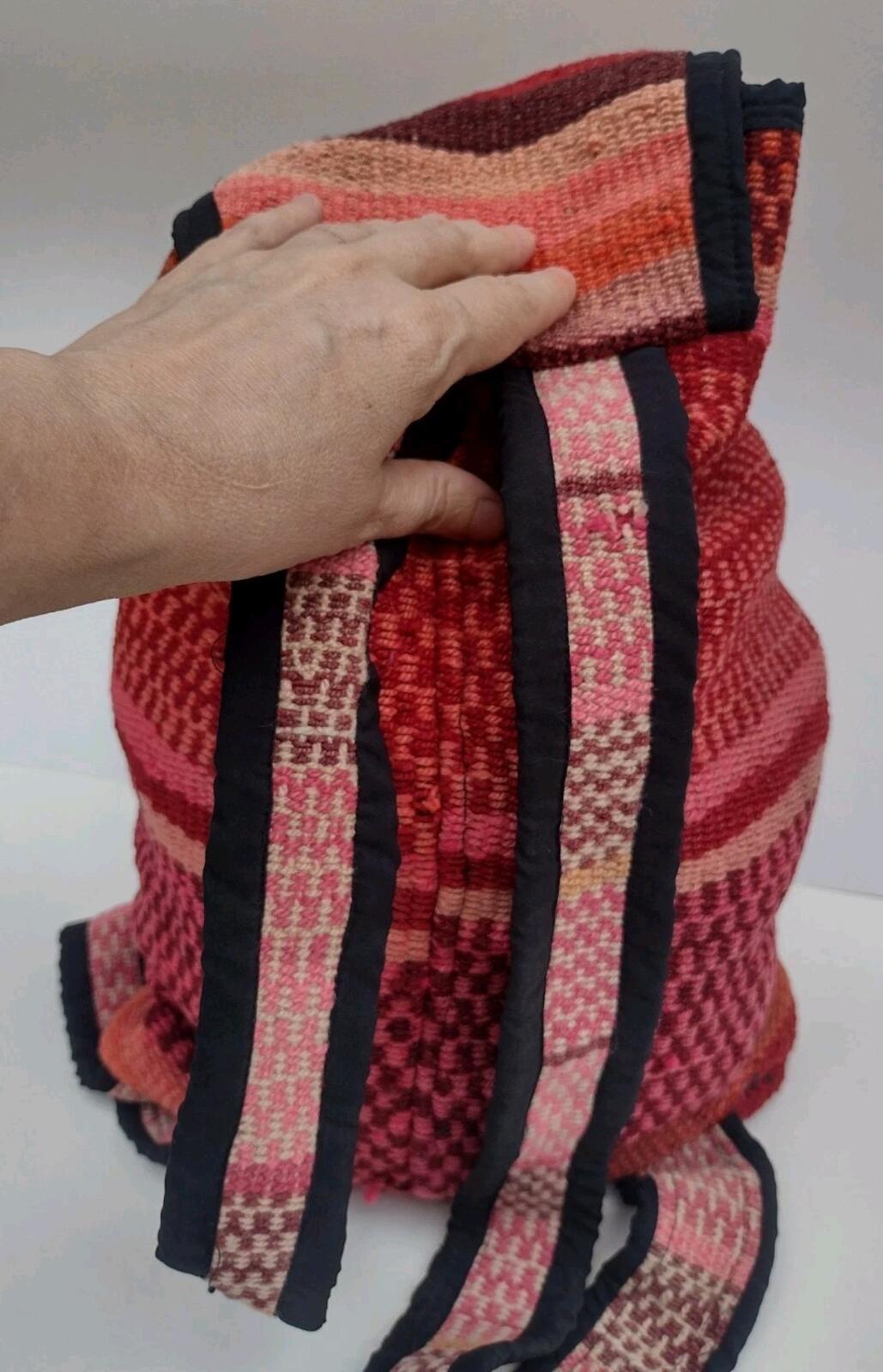 Vintage Handwoven Boho Backpack Wool Tassel Artisan Festival