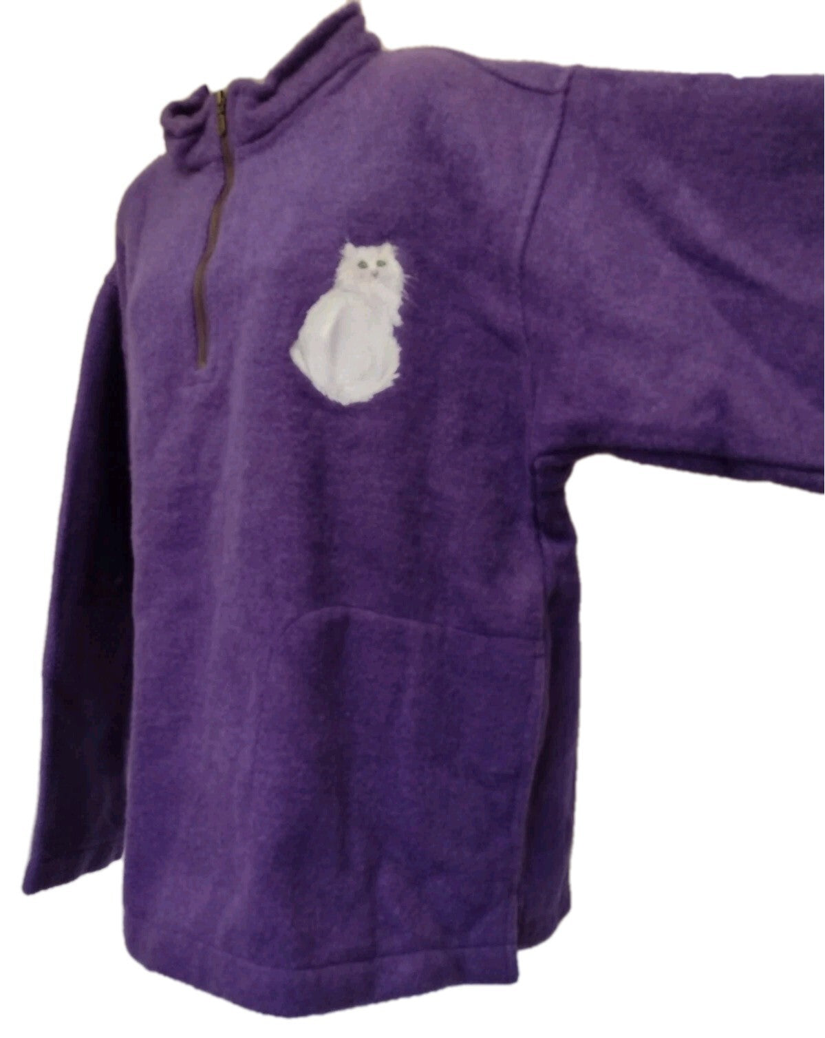 Vintage 90s Cabin Fever Purple Cat Fleece Pullover XL Deadstock Oversized Boxy