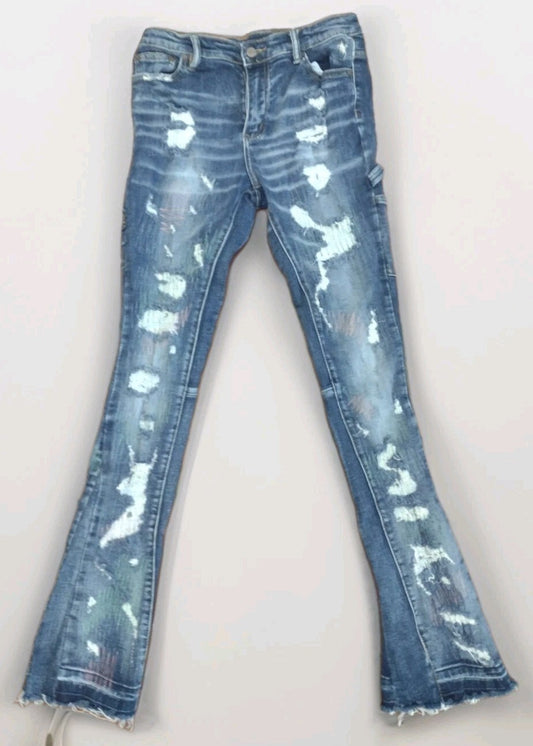 Valabasas Play Distressed Patchwork Cargo Stacked Jeans Youth 18 Womens XS S Y2K