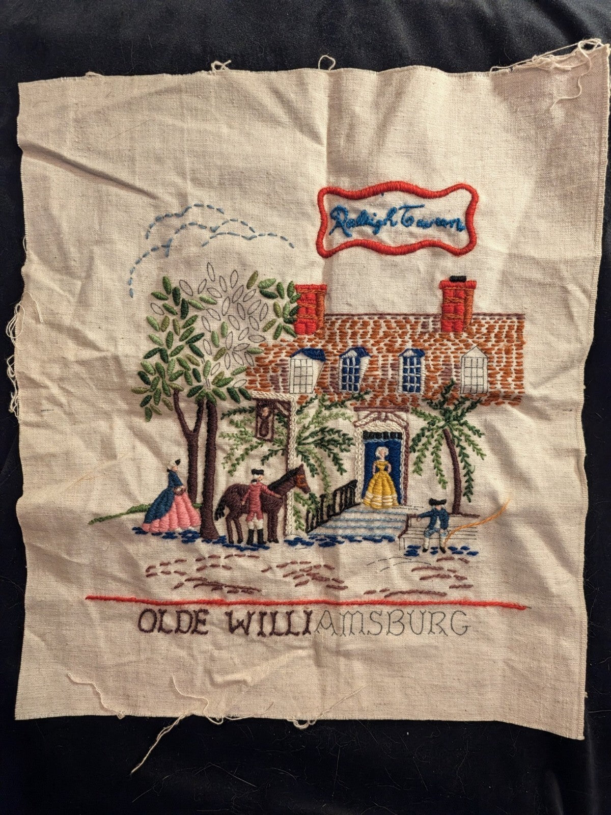 Vintage Crewel Embroidery Panel Raleigh Tavern Olde Williamsburg Unfinished