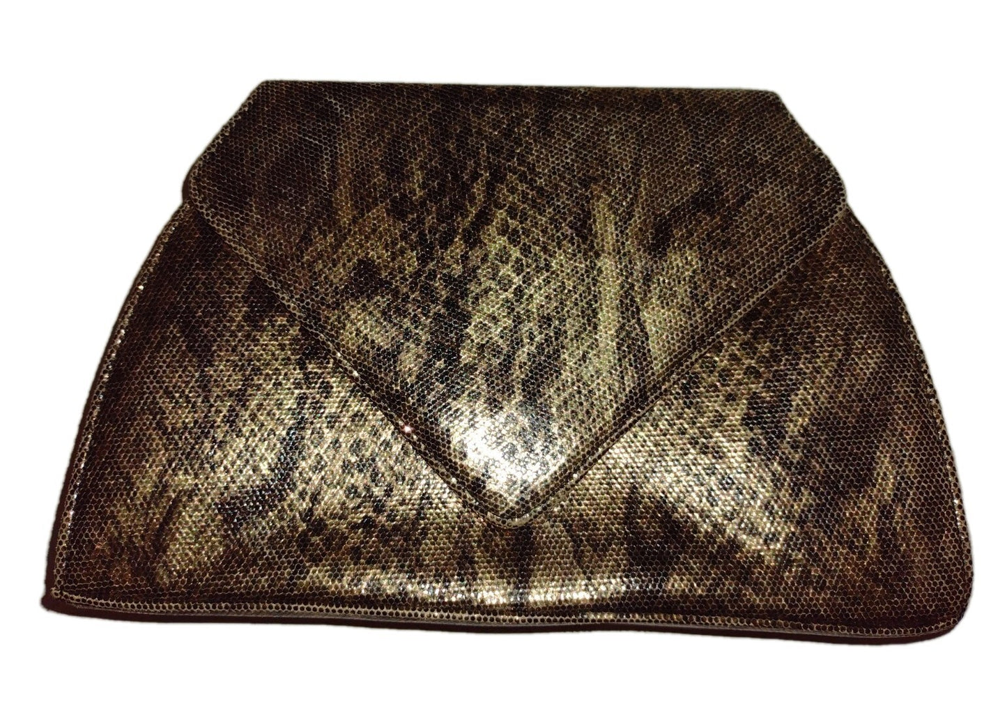 Vintage Timothy Hitsman Spain Metallic Snakeskin Envelope Clutch Chain Purse Bag