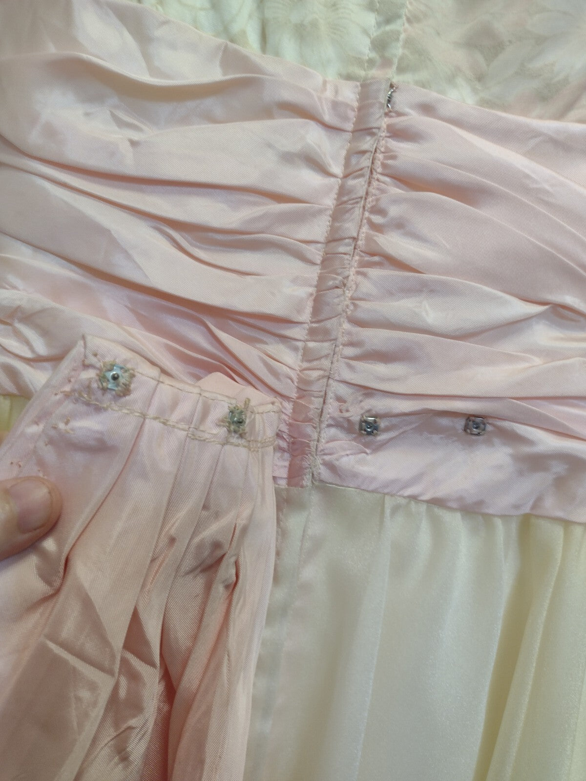 VTG 1960s Handmade Floral Chiffon Party Dress Pink Ivory Tea Garden Wedding M