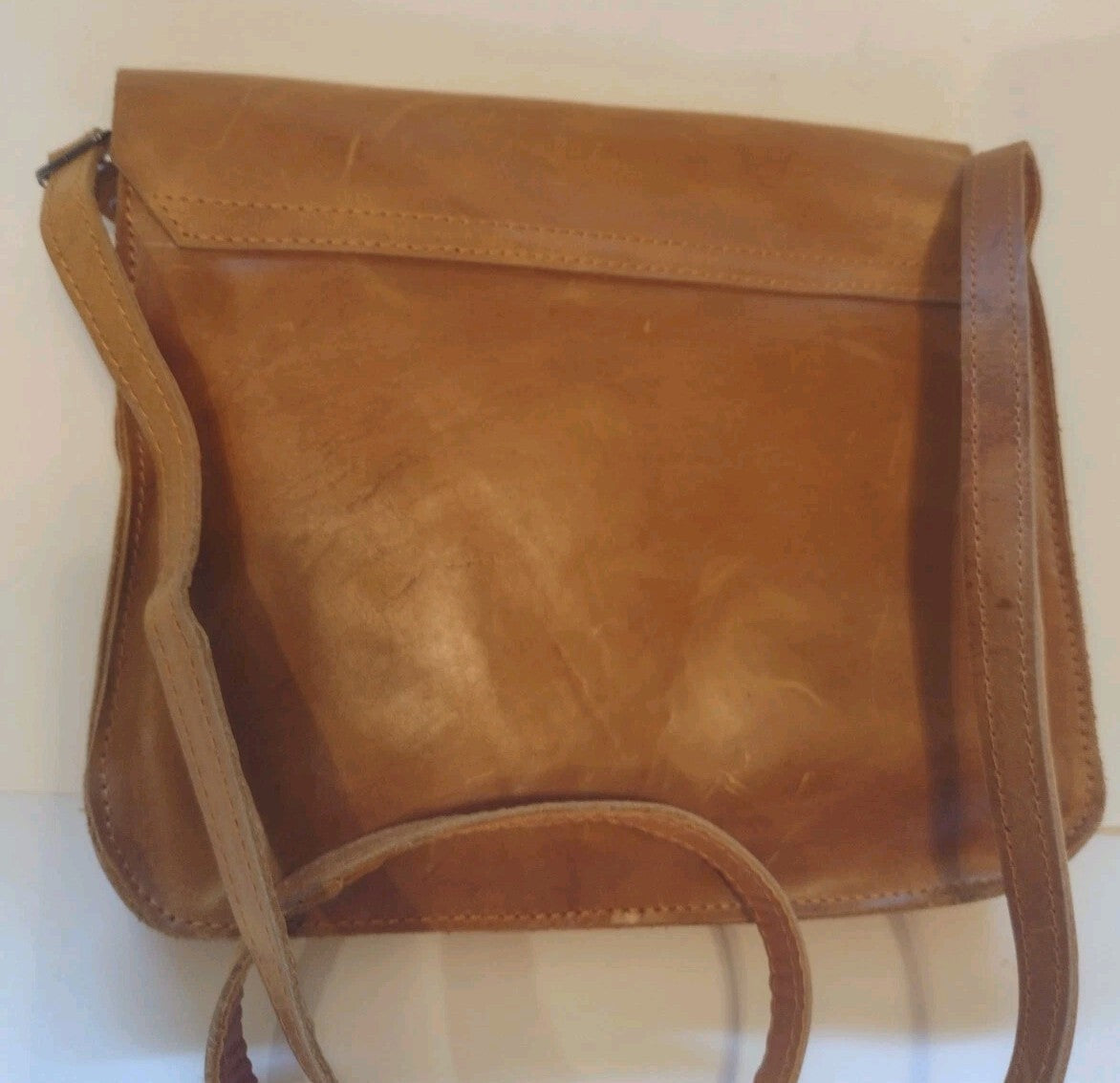 Boho Cognac Leather Crossbody Bag Artisan O Ring Shoulder Purse Rustic