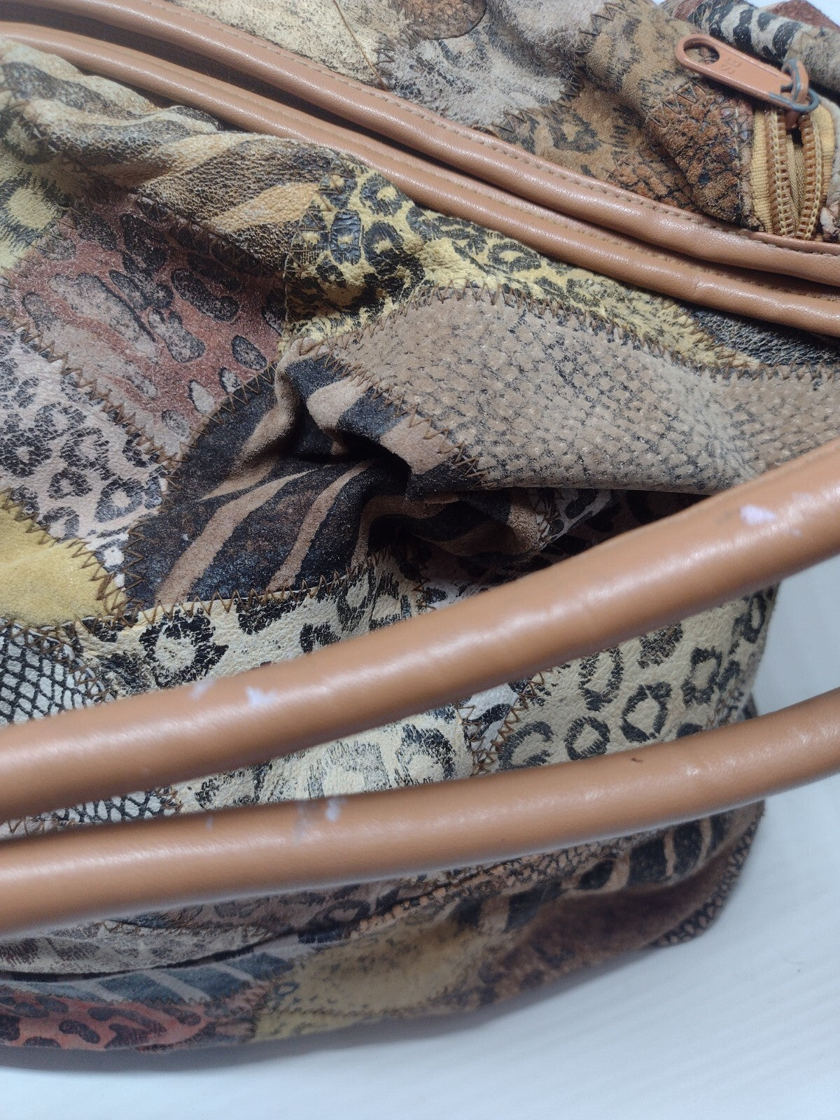 Y2K Patchwork Suede Leather Hobo Bag Animal Print Boho Oversized Weekender