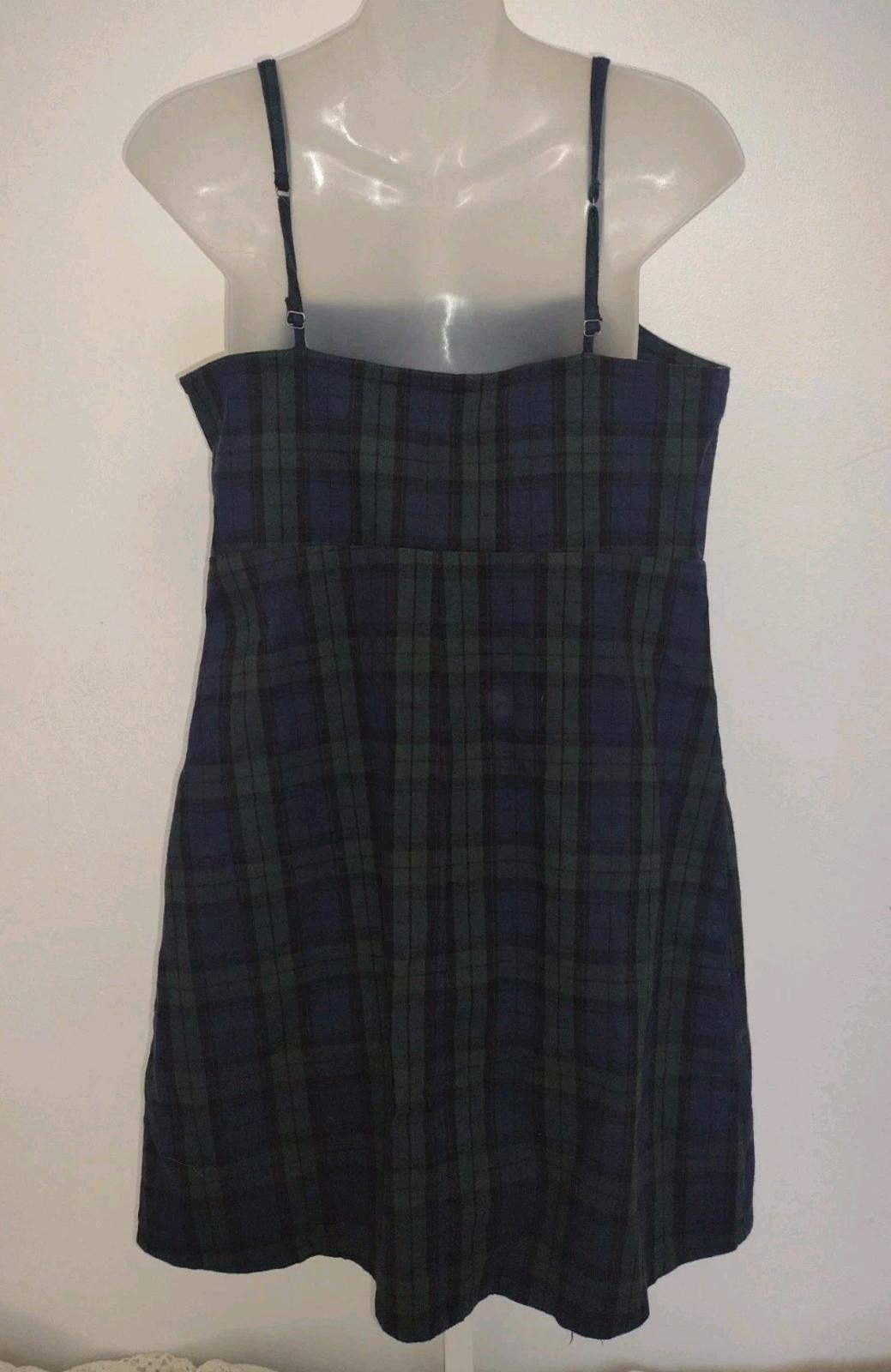 2011 Hollister Plaid Jumper Dress Side Zip Cotton Flannel Sz L Adj. Straps