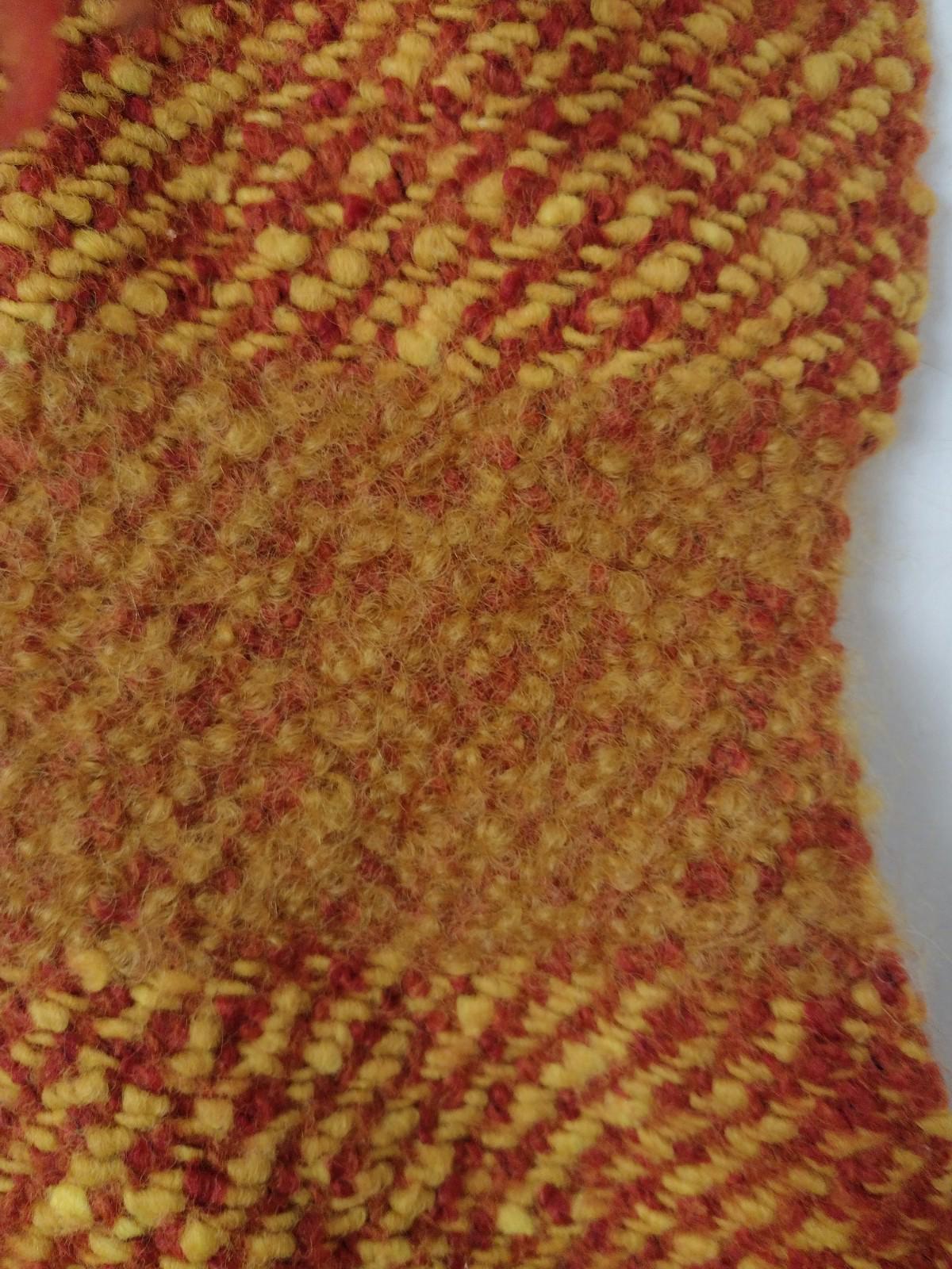 VTG 70s Handwoven Mohair & Wool Wrap Shawl Claudia Rosen, Weaver Red Yellow Rust
