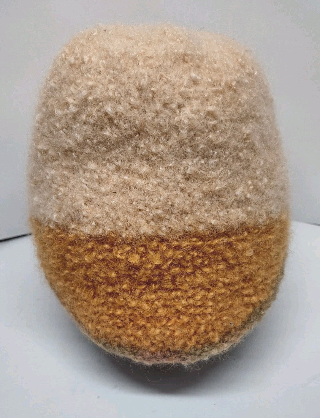 Vintage 70s Hand Knit Fuzzy Wool Blend Cloche Hat Peach Orange Brown Boho