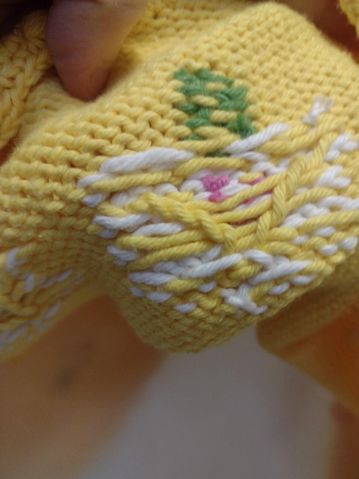 Rey Wear Hand Knit Bolivia Cotton Daisy Cardigan M Popcorn Stitch Yellow