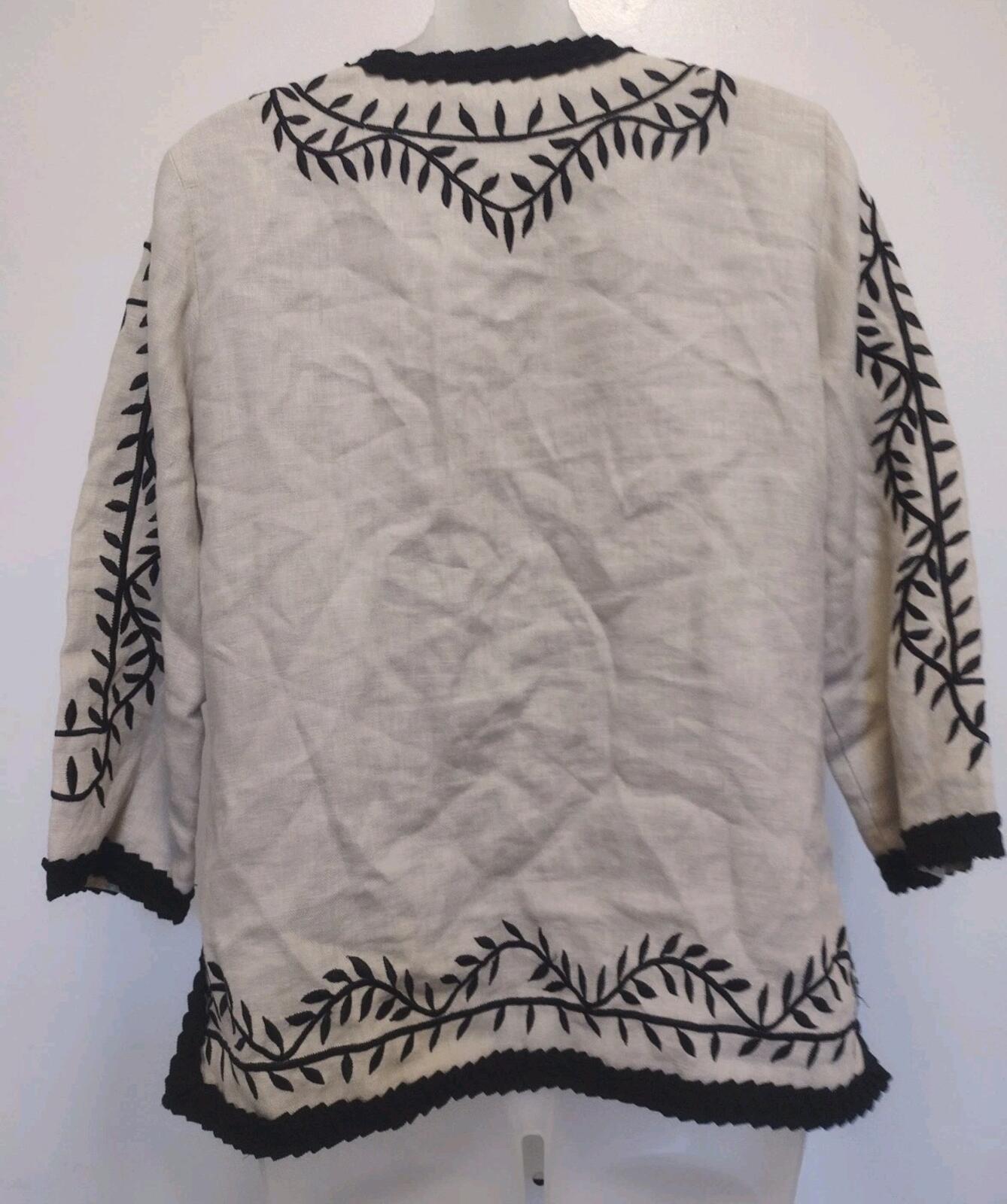 Linea Louis Dell’Olio Linen Embroidered Jacket XS Black Trim Satin Lined