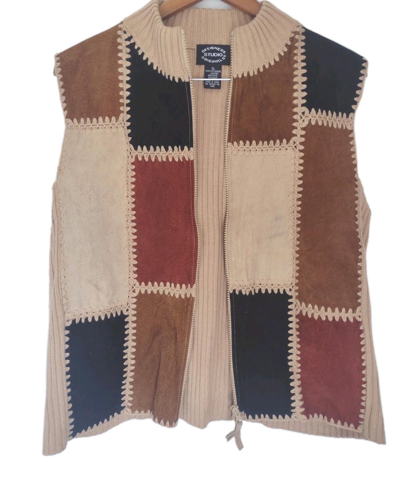 Vintage Hand Embroidered Ribbon Bead Knit Vest Scalloped Edge Self Buttons Sz M
