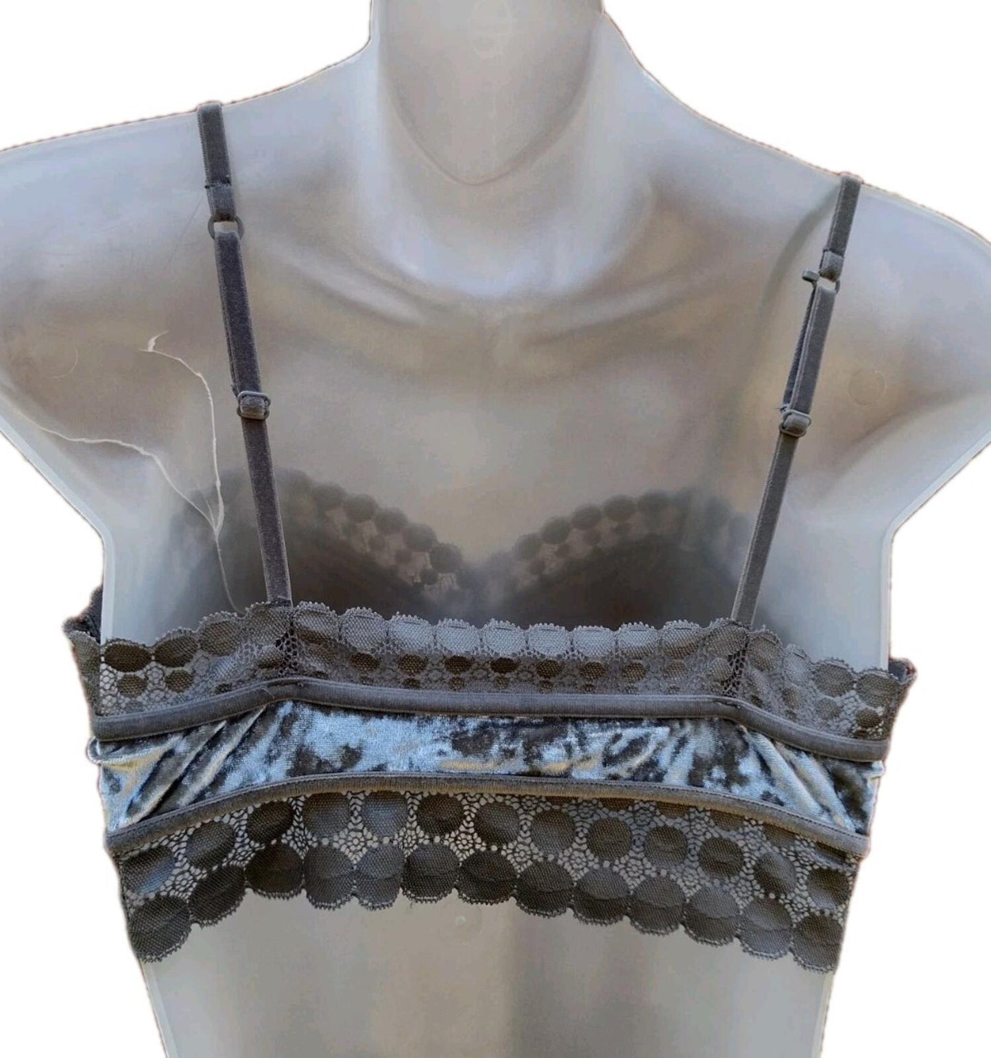 Aerie Gray Velvet Lace Bralette M Soft Goth Coquette Balletcore Lounge Bra