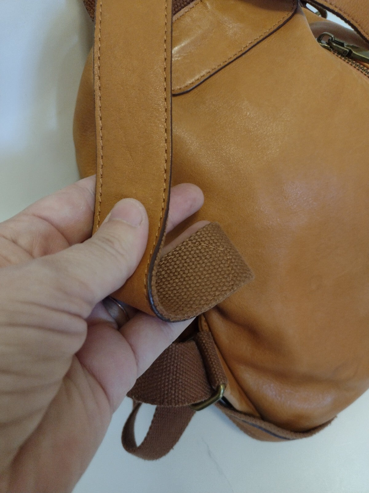 Boho Cognac Leather Backpack Distressed Rucksack Utility Pocket Y2K Style Bag