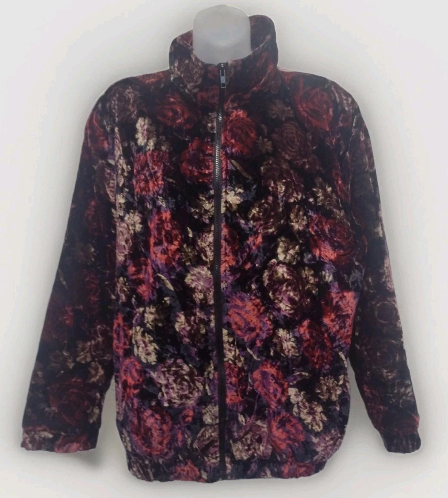 Vintage 80s Rafael Floral Velvet Quilted Bomber Jacket L Made in Taiwan R.O.C.
