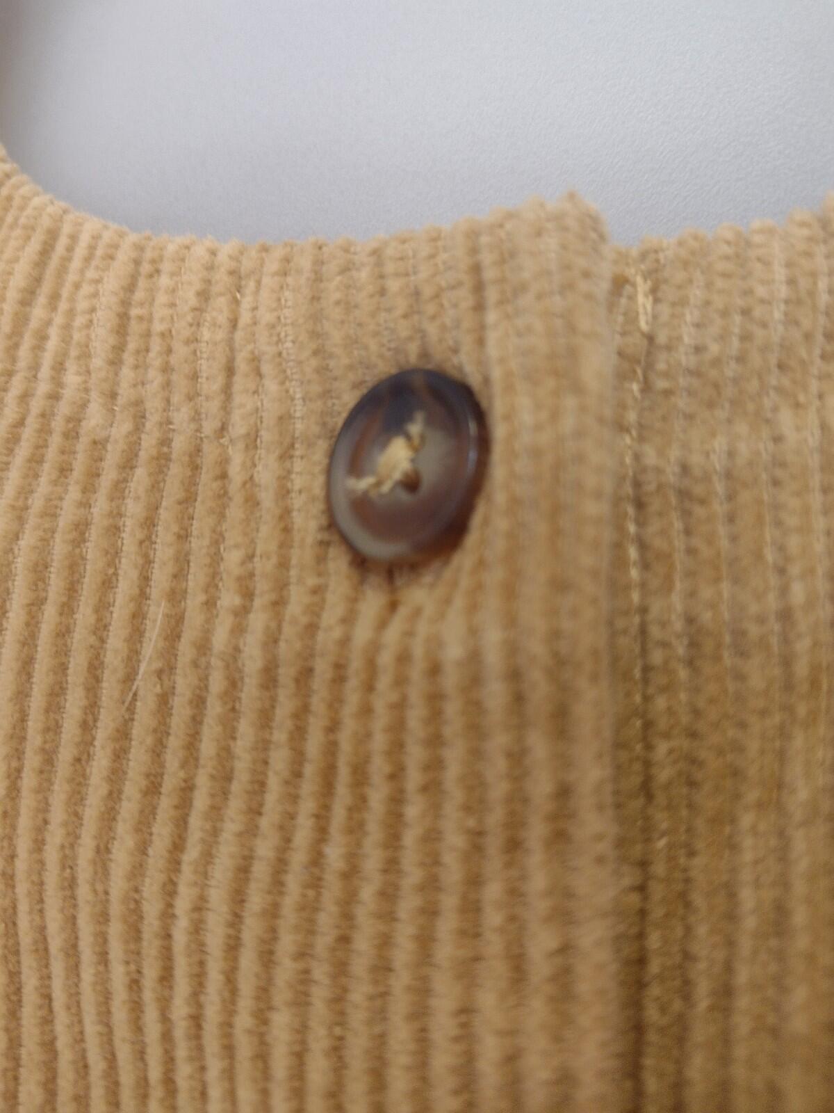 Vermont Country Store Tan Corduroy Jumper Dress Small Button Front Pockets
