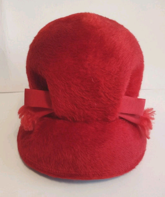 Vintage 1960s Mr Kurt Red Fur Felt Toque Hat Martelle West Germany Mod