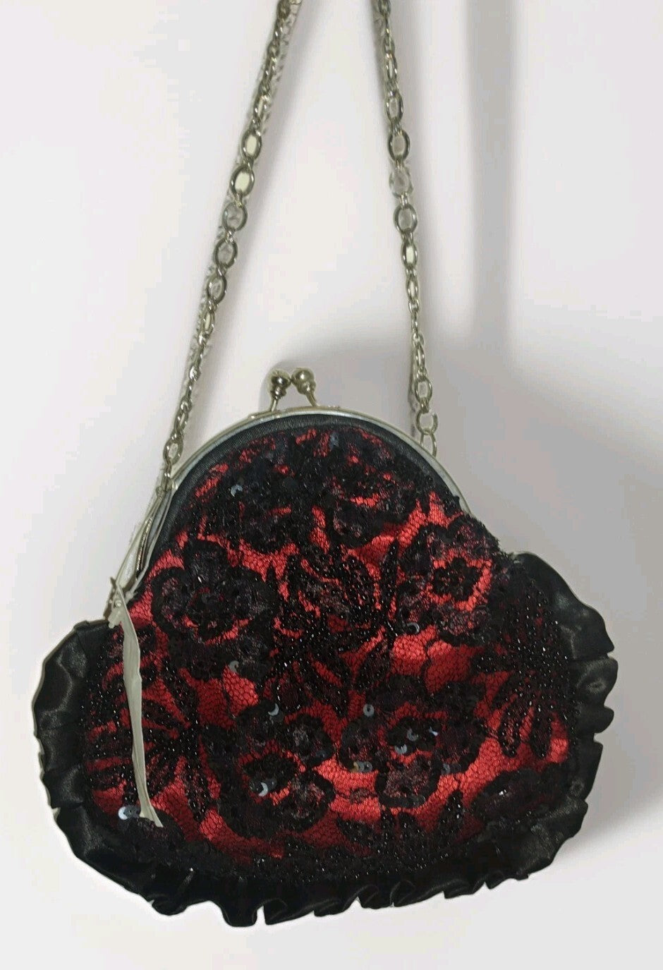 Vintage Y2K Arden B Mini Clutch Bag Romantic Goth Red Black Beaded Lace
