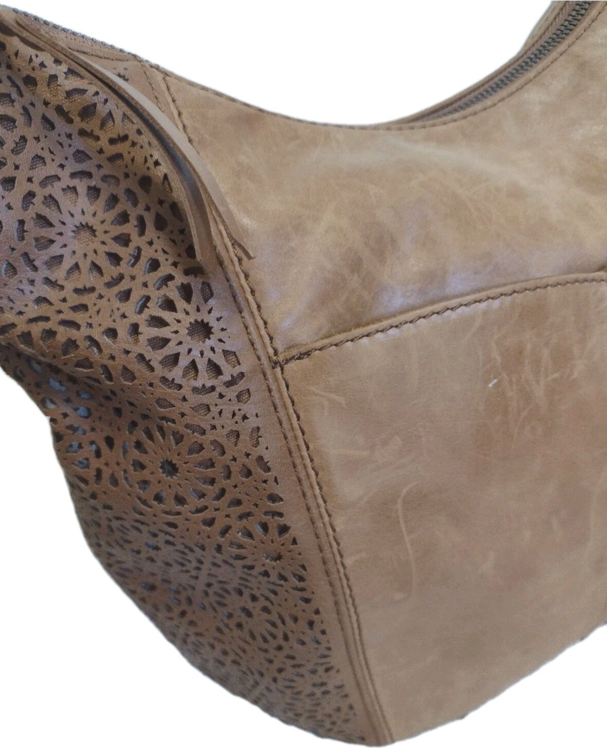 The Sak Sequoia Hobo Bag Brown Leather Laser Cut Floral Shoulder Purse