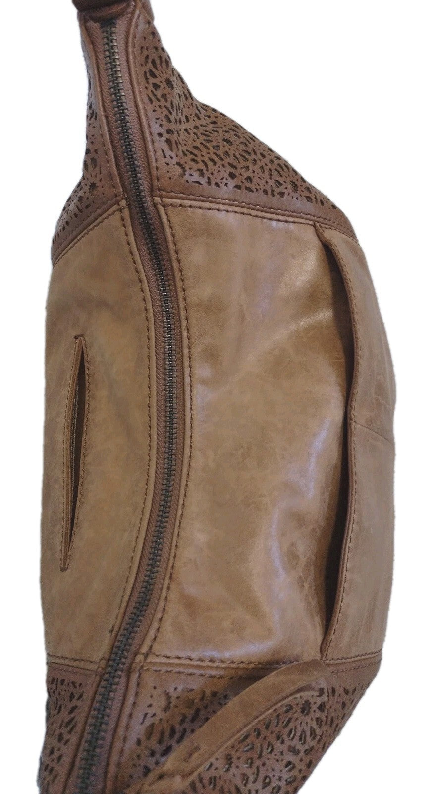 The Sak Sequoia Hobo Bag Brown Leather Laser Cut Floral Shoulder Purse