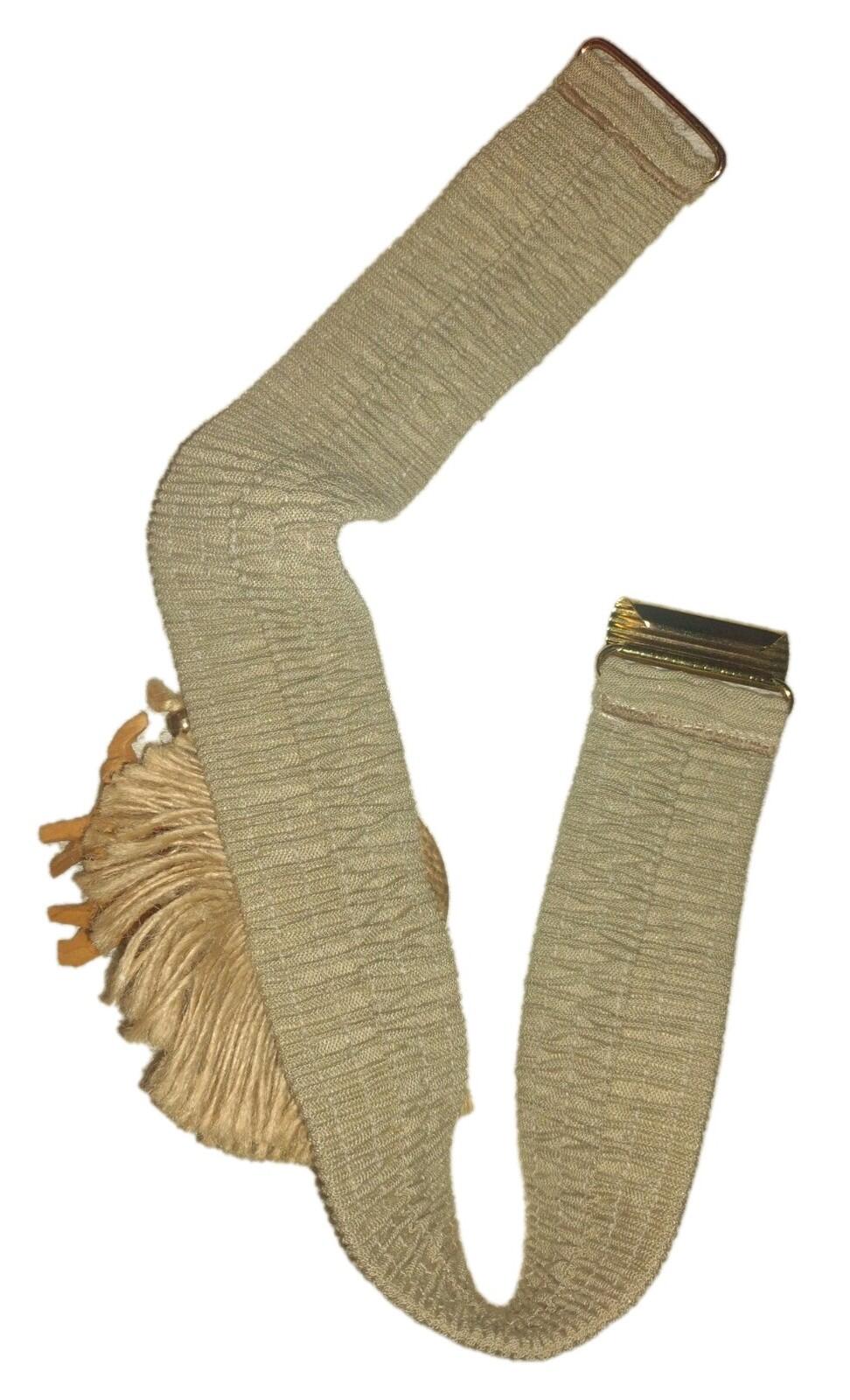 VTG 60s Artisan Stretch Belt Brass Tiger’s Eye Wood Beads Safari Animals Boho
