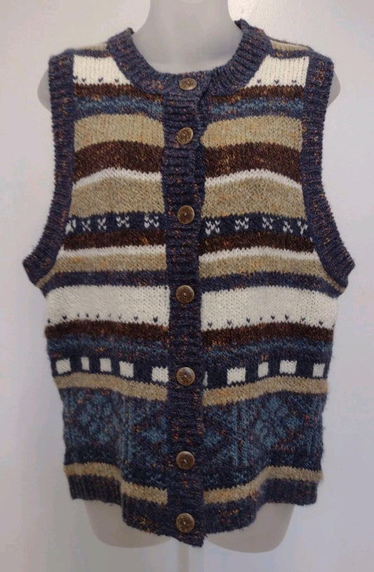 VTG St Johns Bay Wool Sweater Vest Geometric Knit Taiwan M