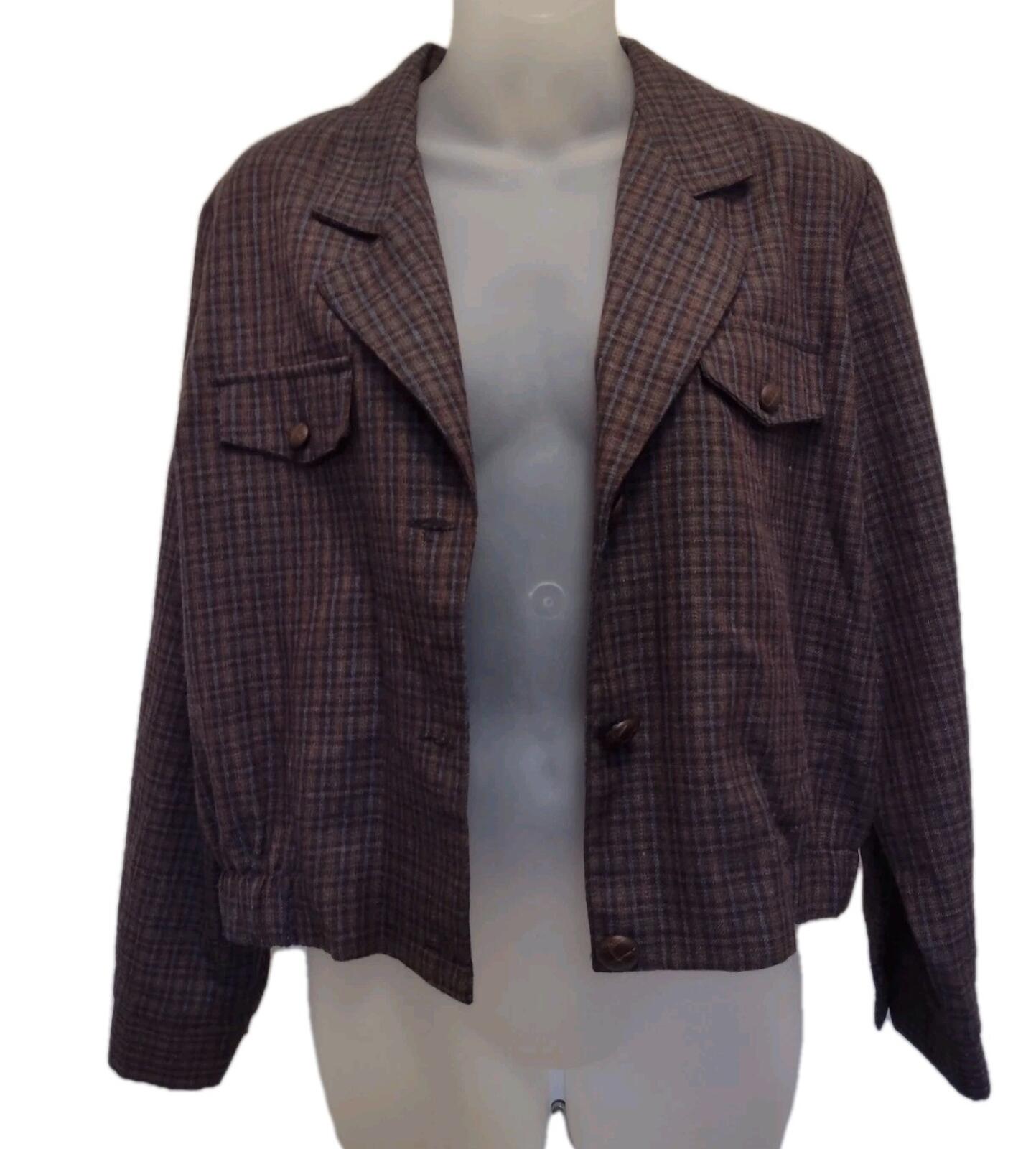 Vintage Torfay Plaid Cropped Jacket Sz 12 Rockabilly Style Made in USA