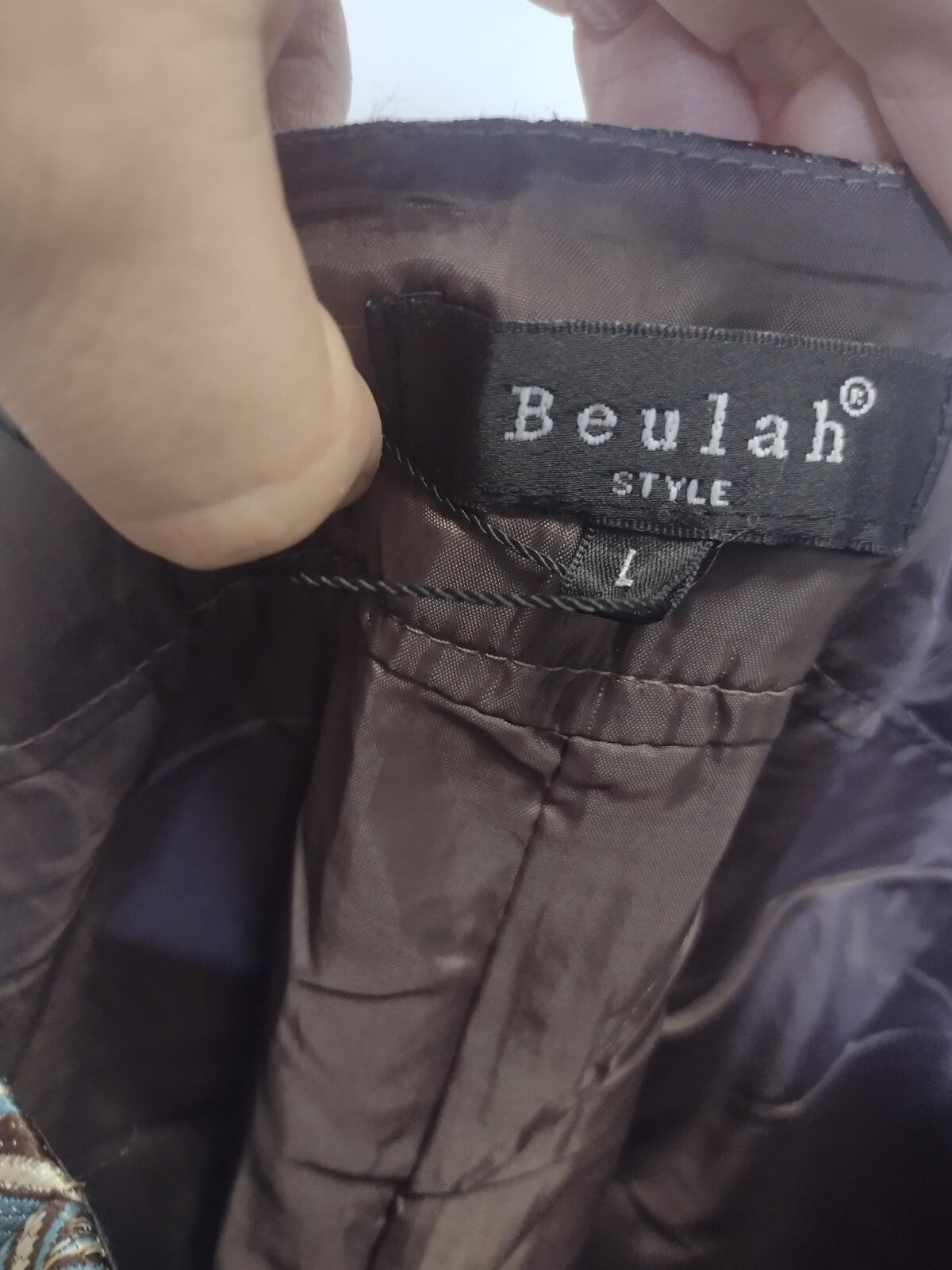 Beulah Style Cropped Ankle Pants Large Blue Brown Chevron Jacquard Career NWT
