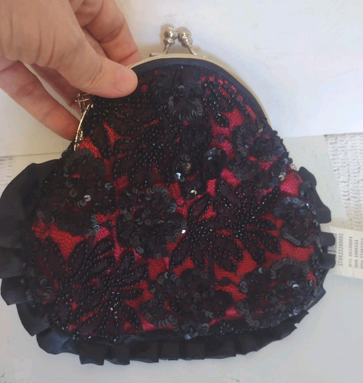 Vintage Y2K Arden B Mini Clutch Bag Romantic Goth Red Black Beaded Lace