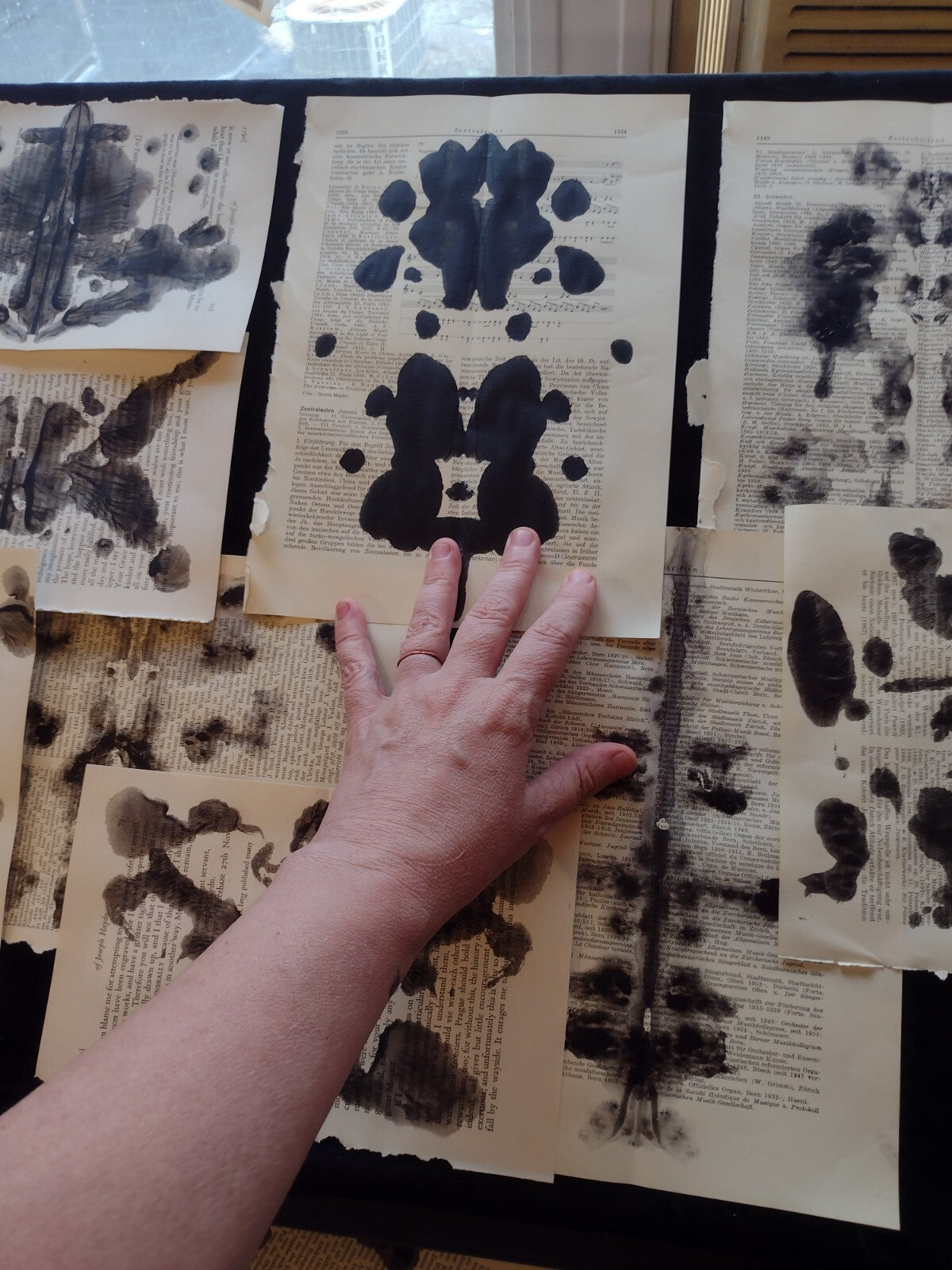 Rorschach Inspired Inkblot Hand Painted Vintage Book Pages 10 Pc Gothic Ephemera