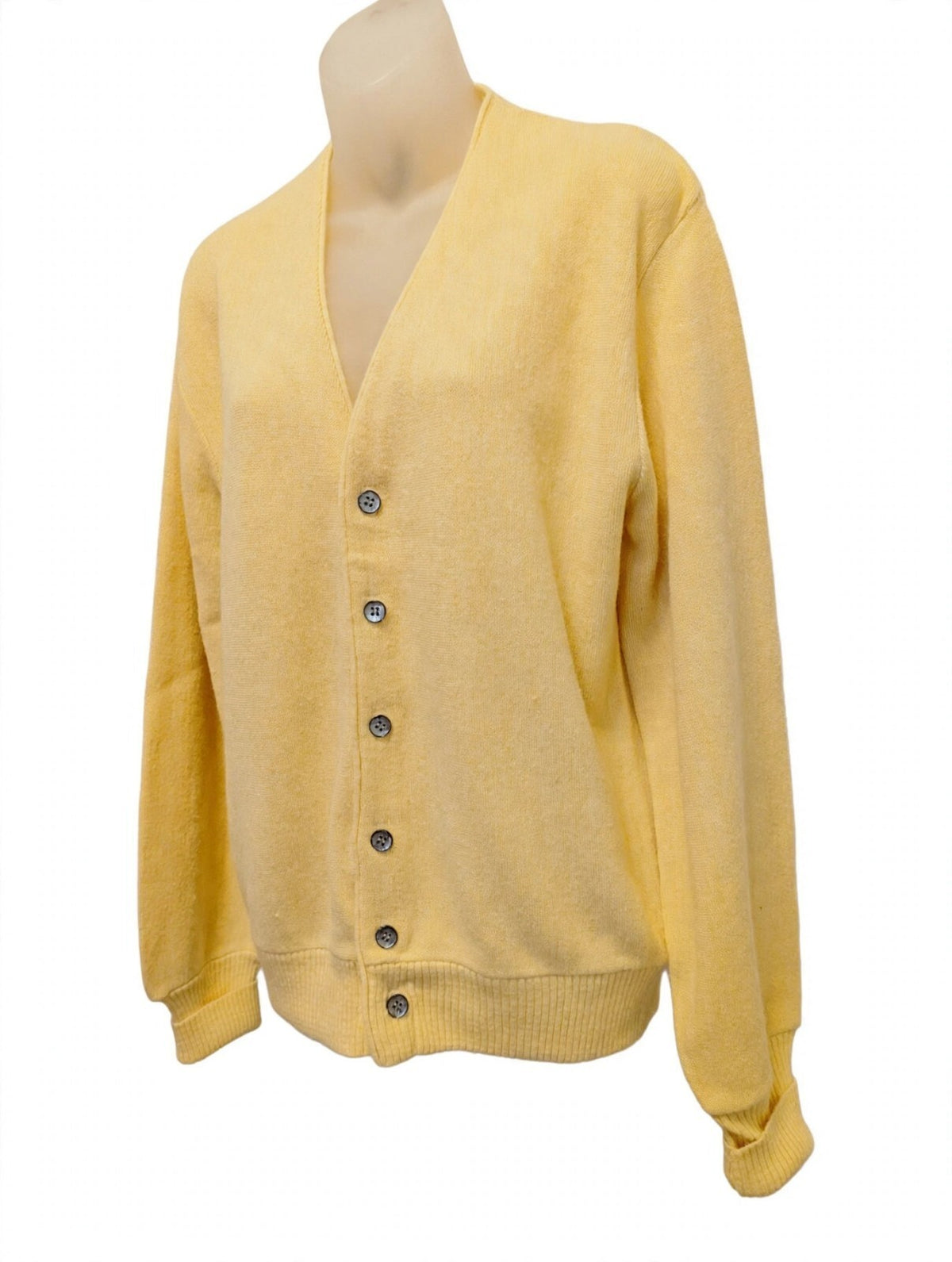 Vtg 60s 70s Grandpa Pastel Cardigan Yellow Orlon Acrylic V Neck Button Men