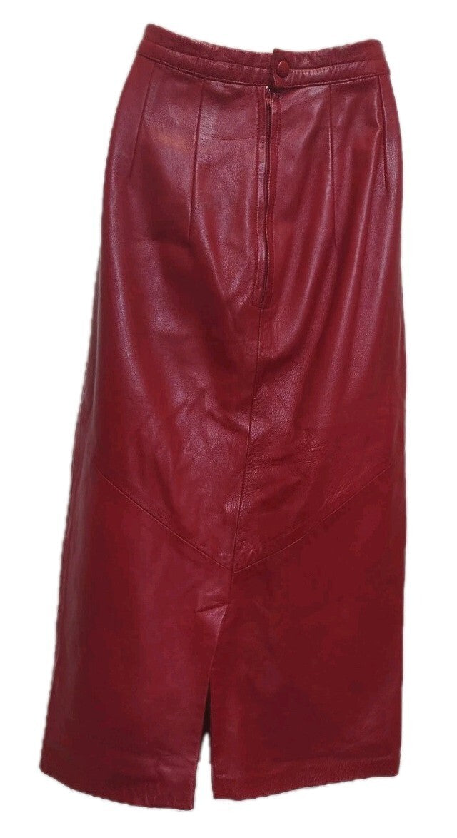 Vintage Red Leather Skirt Dero by Rocco High Waist Midi Pencil 80s New York