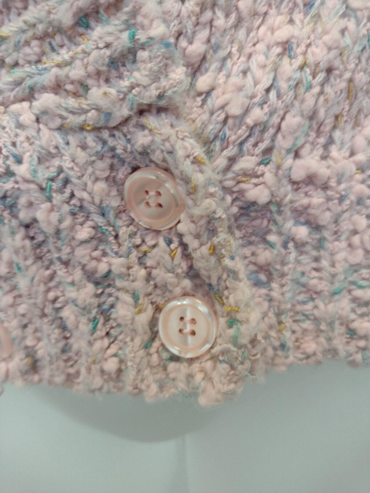 VTG 90s Motifs Popcorn Knit Tweed Sweater Vest Pink Speckled Double Breasted S