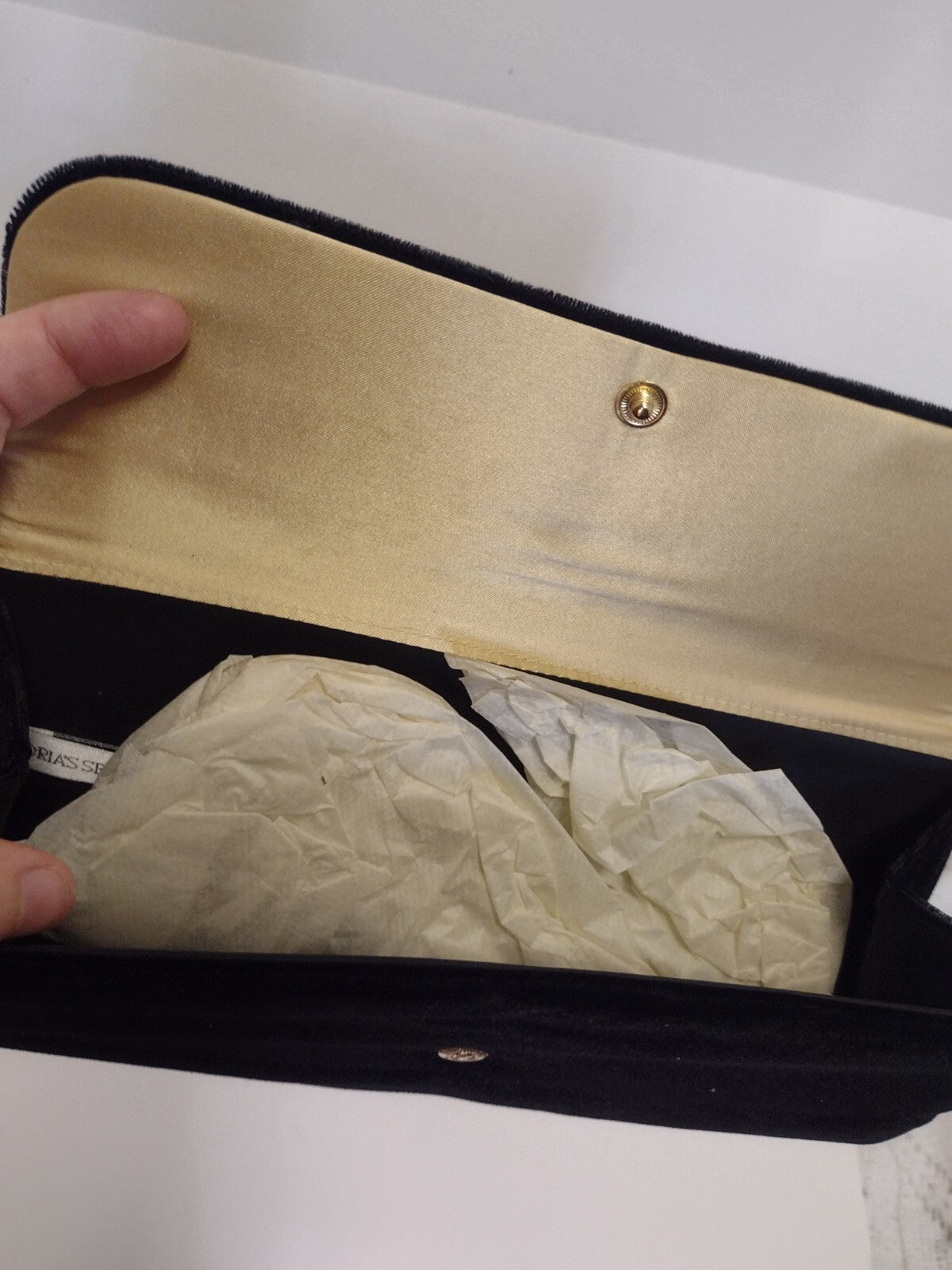 Vintage Victoria's Secret Black Velvet Clutch Gold Heart Evening Party Purse New