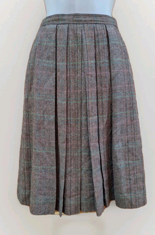 Vintage 70s Austin Hill Wool Tweed Skirt Pleated Preppy Academia Brown USA8