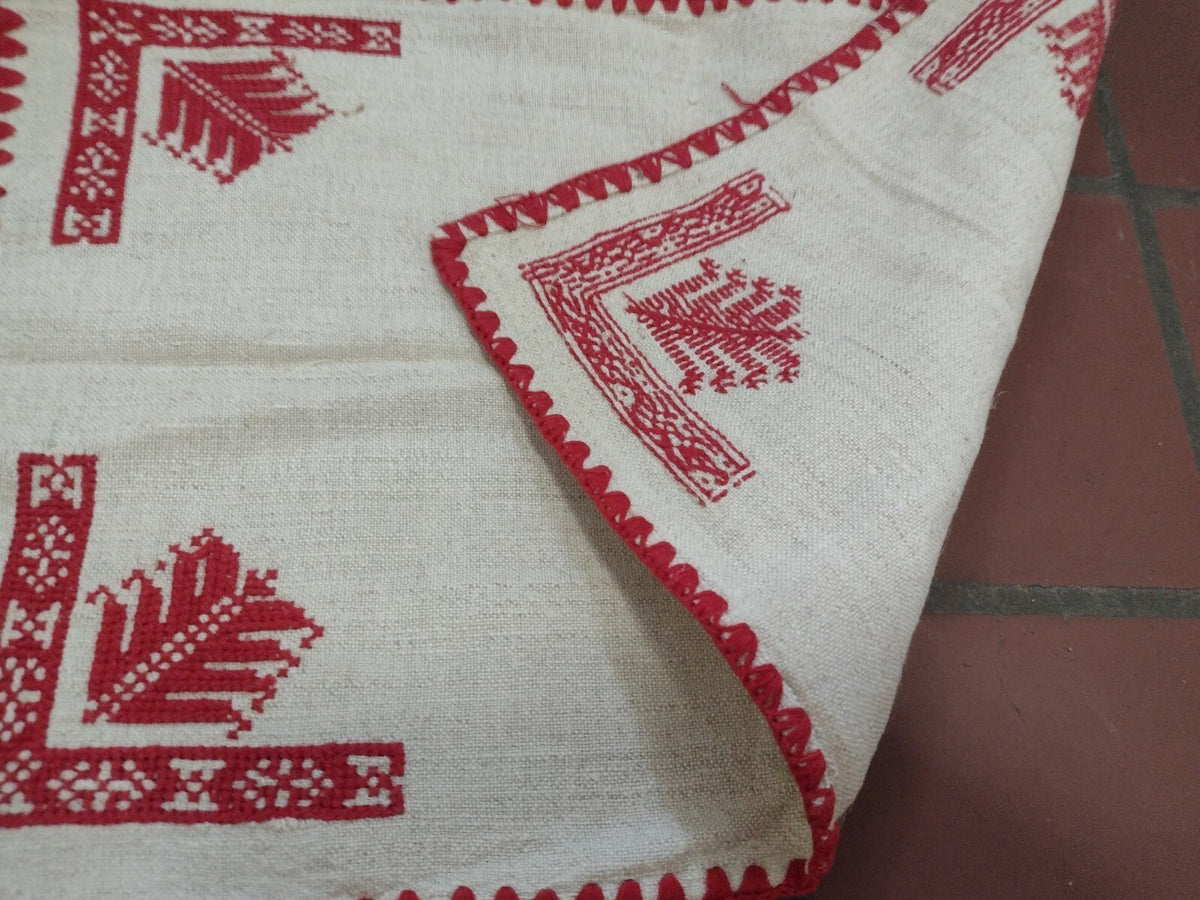 Vintage Folk Art Embroidered Linen Textile Lot Redwork Table Linens Pillow