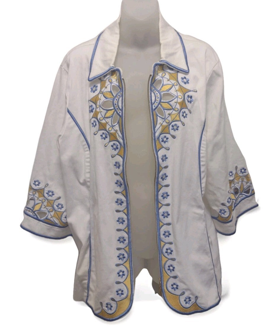 Art To Wear Maximalist Boho Embroidered Cutwork Jacket 1X Bob Mackie Wearable Ar