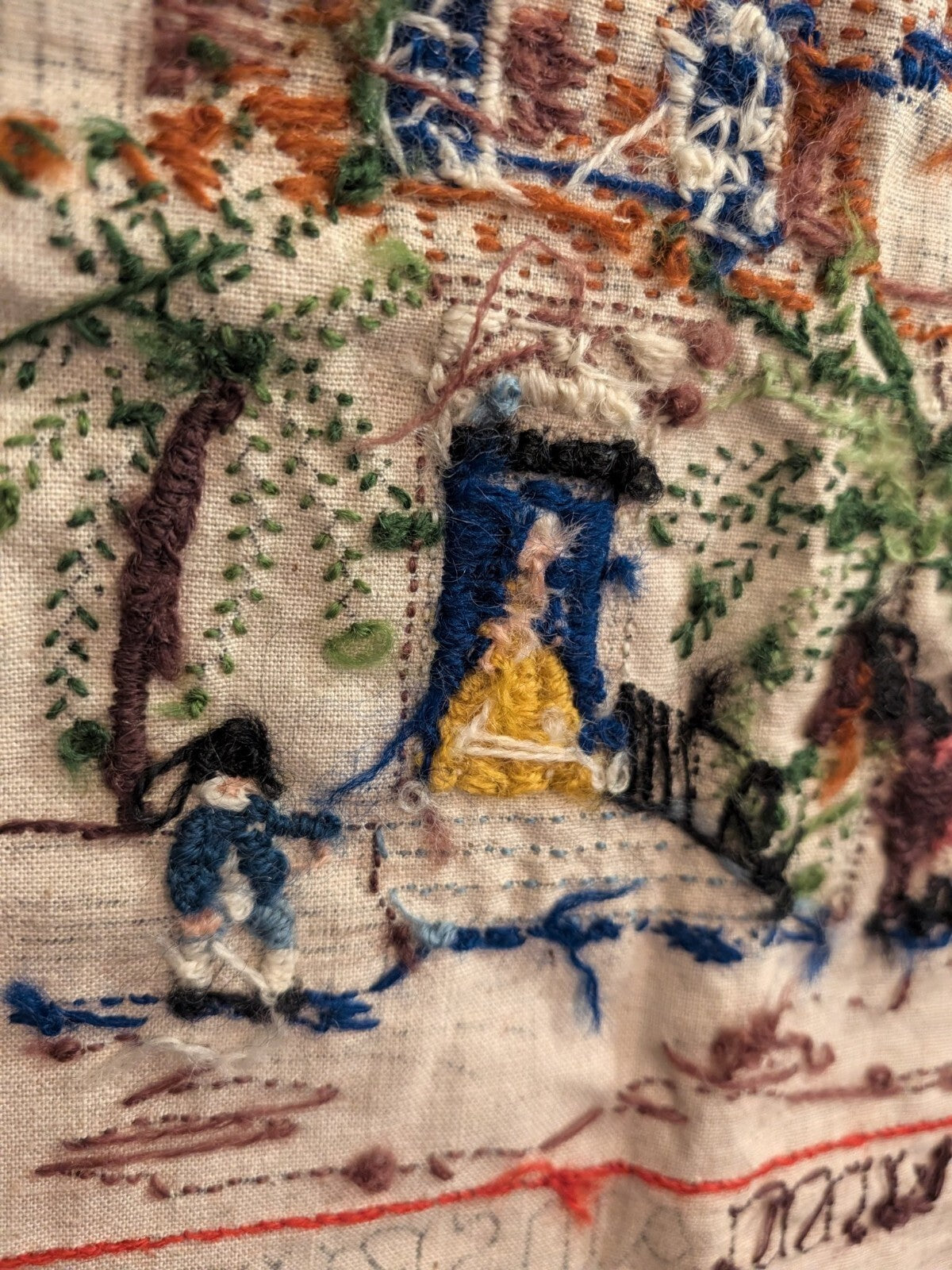 Vintage Crewel Embroidery Panel Raleigh Tavern Olde Williamsburg Unfinished
