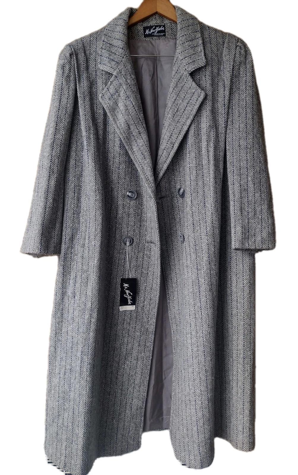 VTG Deadstock 90s Ms New Yorker Wool Chevron Overcoat Gray Purple Tweed 14 NWT