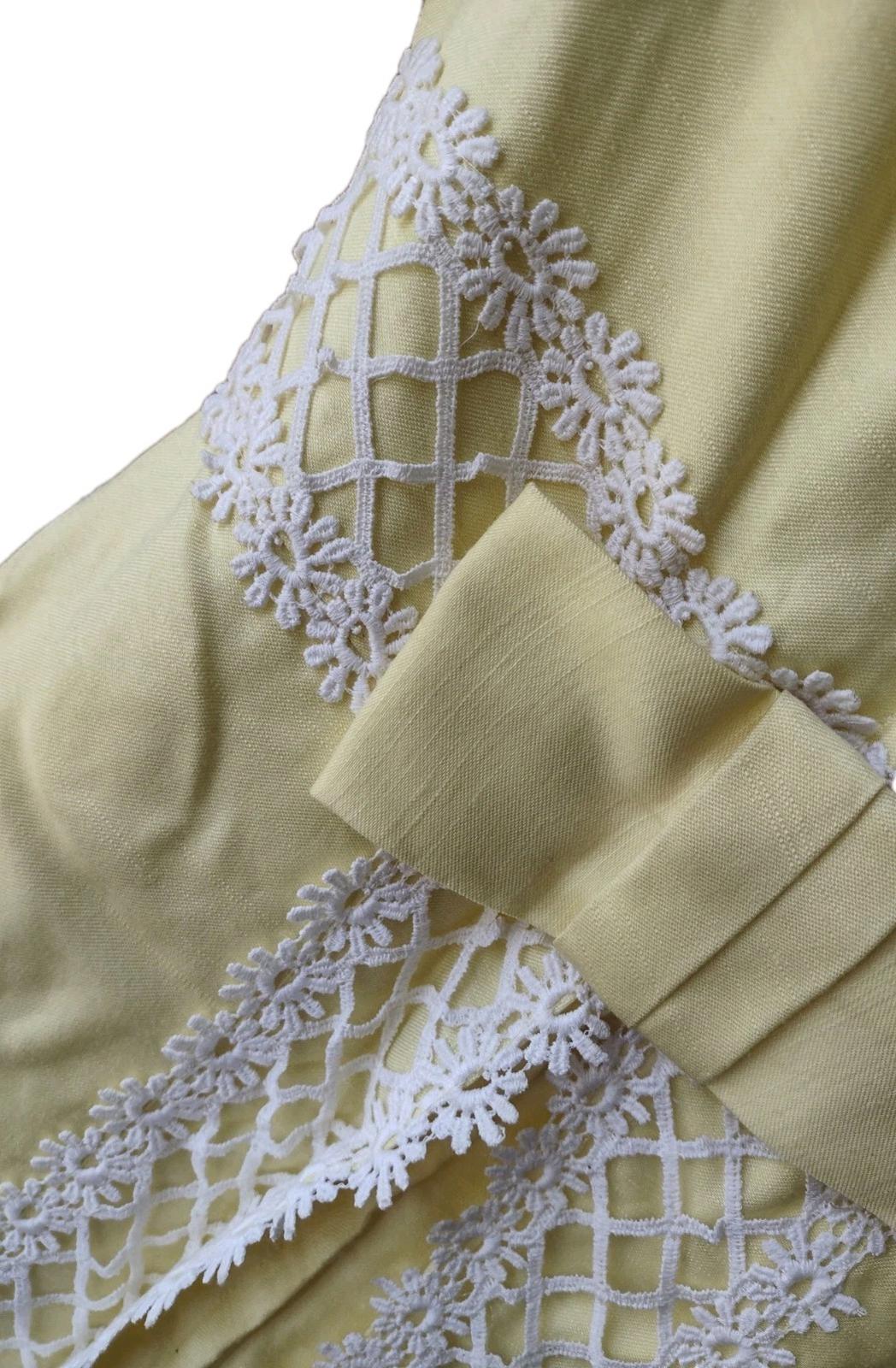 VTG Deadstock 60s ILGWU Yellow Shantung Empire Waist Maxi Dress Lace Trim NOS