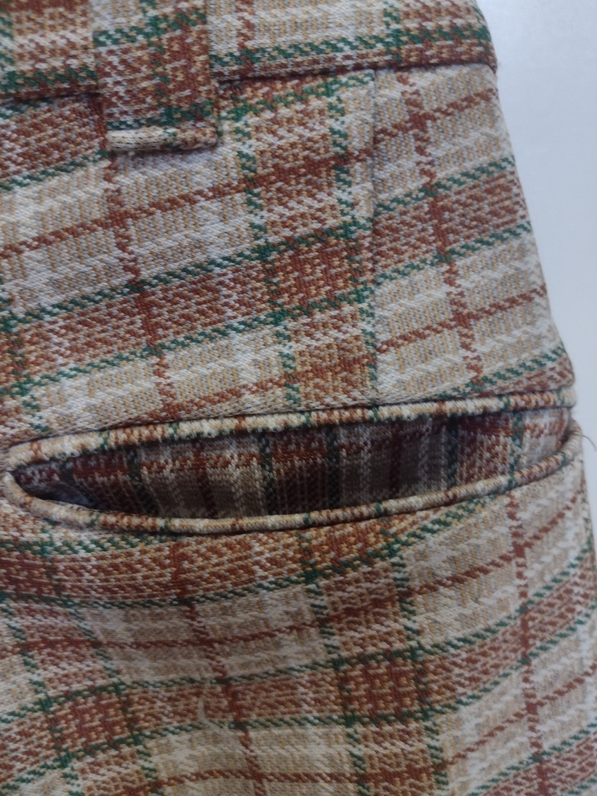 Vintage 70s Plaid Double Knit Pants Women High Waist Wide Leg Retro Medium