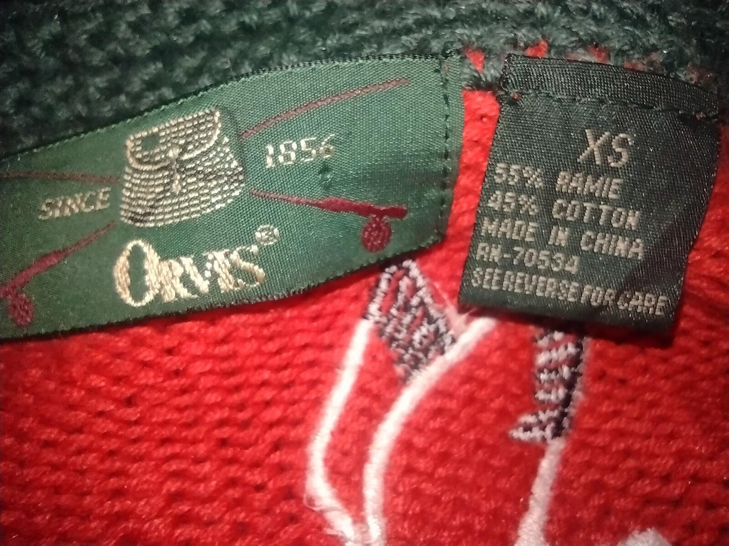 Orvis Ramie Cotton Duck Marsh Scene Sweater XS Wood Buttons Embroidered