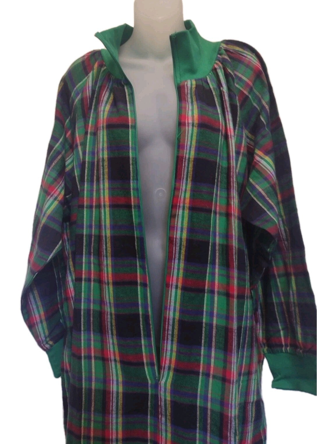 Vintage Anthony Richards 1X Plaid Flannel Nightgown 100% Cotton Maxi Half Zip