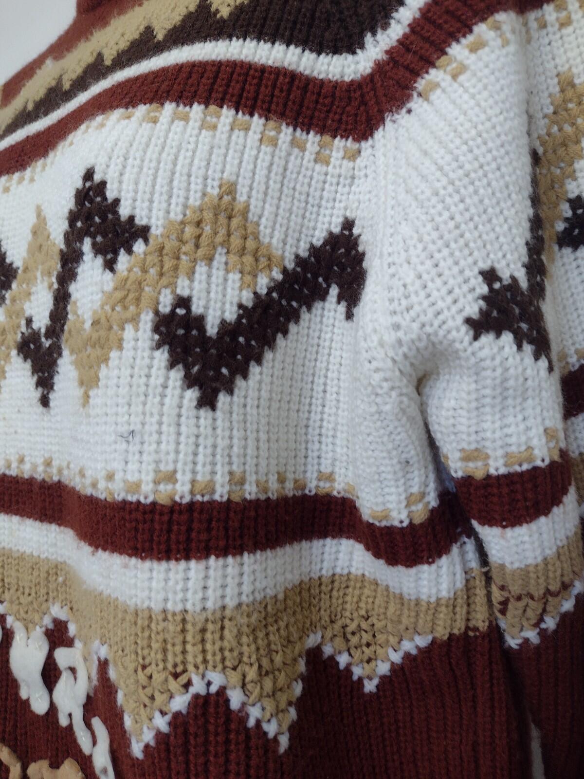 VTG 70s Studio One Campus Christmas Sweater L Brown Tan Reindeer Felt Applique
