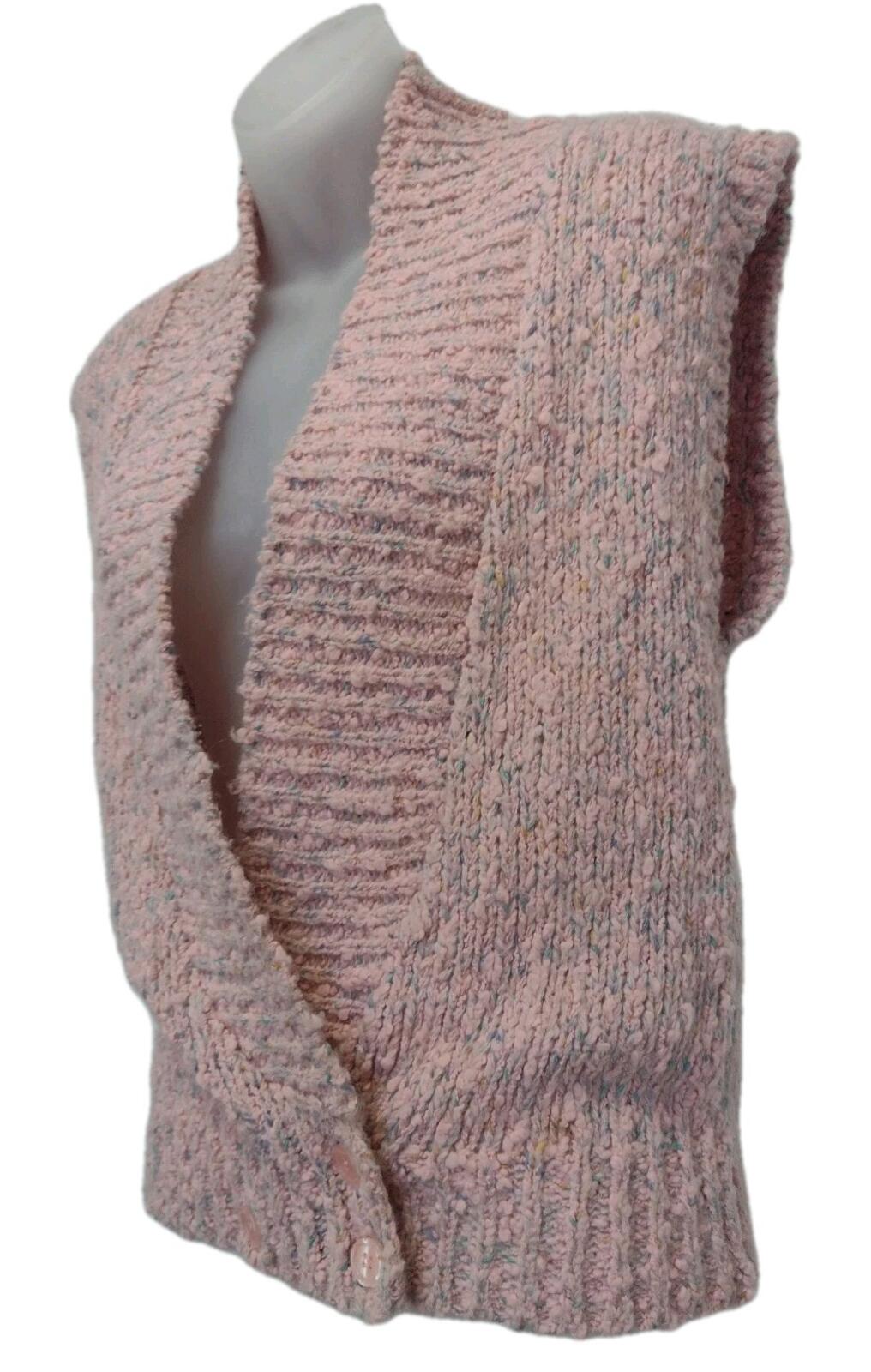 VTG 90s Motifs Popcorn Knit Tweed Sweater Vest Pink Speckled Double Breasted S