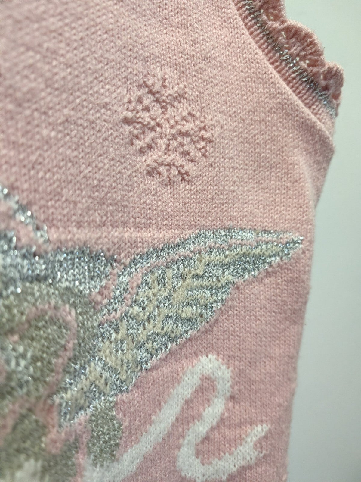 Vintage Southern Lady Sweater Vest Pink Christmas Angel Silver Snowflake XL