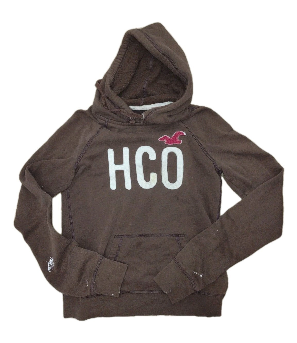 Hollister HCO Hoodie Y2K Brown Distressed Logo Sweatshirt Grunge Womens L