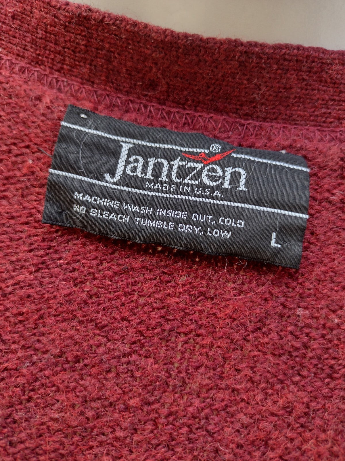 Jantzen Cardigan Sweater Mens L Vintage 80s Burgundy Wool Blend Grandpa USA