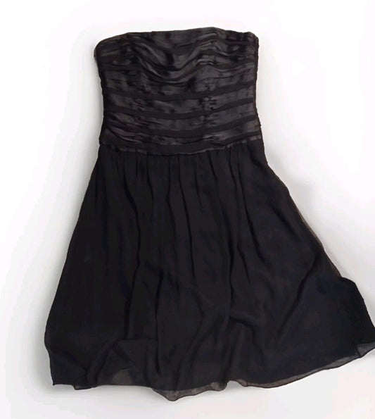 Black Chiffon And Satin Party Dress Knee Length Side Zip Pleated Bodice Sz 16