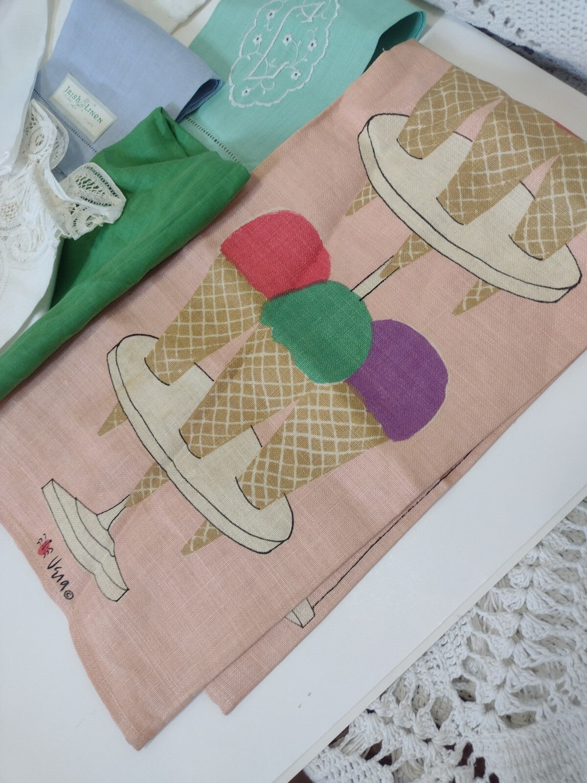 Vintage Linen Tea Towel Lot Vera Irish Belgium Swiss Cutwork Embroidered Kitchen